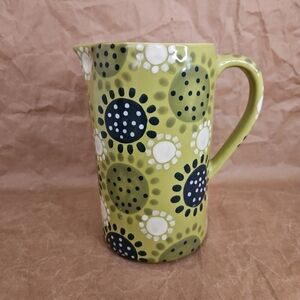 Anthropologie 8" Avacodo Greens And Navy Blue With White Circle MCM Pitcher EUC